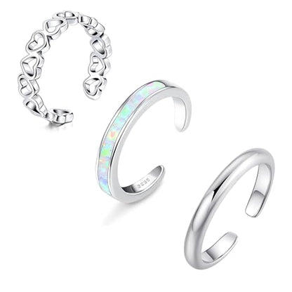 Sfoni 3Pcs Toe Rings for Women Men, Adjustable Open Toe Ring 18K Gold Cubic Zirconia Moonstone Daisy Flower Simple Thin Band Hug Rings Stackable Hawaiian Summer Beach Foot Jewelry Set - color: #Style 3-Silver-3pcs