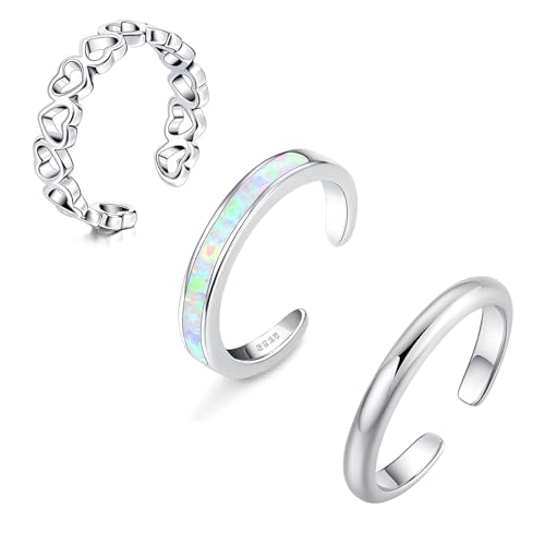 Sfoni 3Pcs Toe Rings for Women Men, Adjustable Open Toe Ring 18K Gold Cubic Zirconia Moonstone Daisy Flower Simple Thin Band Hug Rings Stackable Hawaiian Summer Beach Foot Jewelry Set - color: #Style 3-Silver-3pcs