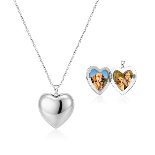 Heart Locket Necklace for Women - 16K Gold Silver Plated Photo Lockets Necklace that Hold 2 Pictures - Great Gift to Keepsake Full of Love and Remembrance, 16.8+2.2 Inch Extension Chain - color: Silver