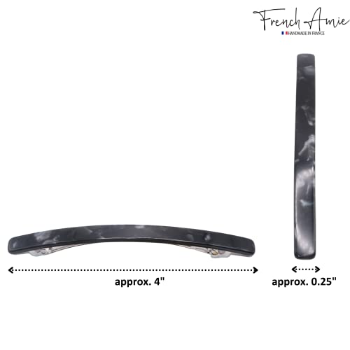 French Amie Long and Thin Black Nycra Large 4 Inch Hair Clip Barrette | Handmade For Women Girls Teens Adults Everyday Style - color: Black Nycra