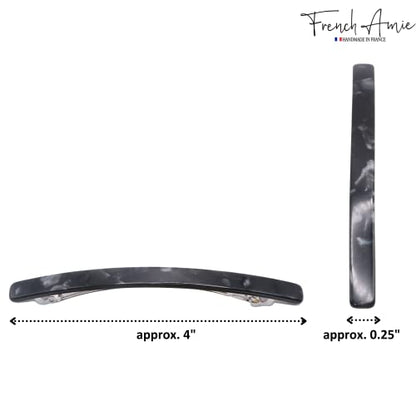 French Amie Long and Thin Black Nycra Large 4 Inch Hair Clip Barrette | Handmade For Women Girls Teens Adults Everyday Style - color: Black Nycra