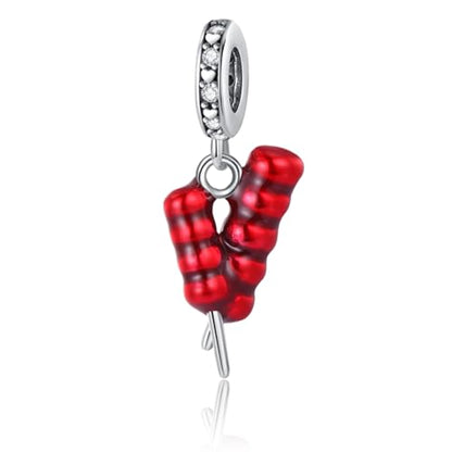 S925 Sterling Silver Cute Bead Charm for Pandora Bracelets and Necklaces | Lucky Clover Cute Animal Pink Bow Cherry Butterfly Pendant Bead Charms Jewelry Making Gifts for Women Valentines Mother's Day - style: Bingtanghulu pendant