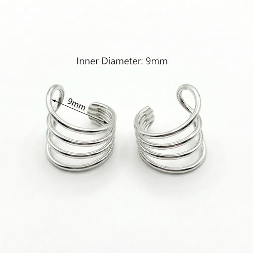 925 Sterling Silver Ear Cuff, Handmade Single Band Adjustable Non Piercing Clip On Cartilage Earring, Minimalist Ear Wrap Faux Piercing Jewelry for Women - style: Pair Multi Curved Band