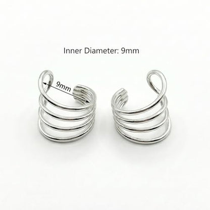 925 Sterling Silver Ear Cuff, Handmade Single Band Adjustable Non Piercing Clip On Cartilage Earring, Minimalist Ear Wrap Faux Piercing Jewelry for Women - style: Pair Multi Curved Band