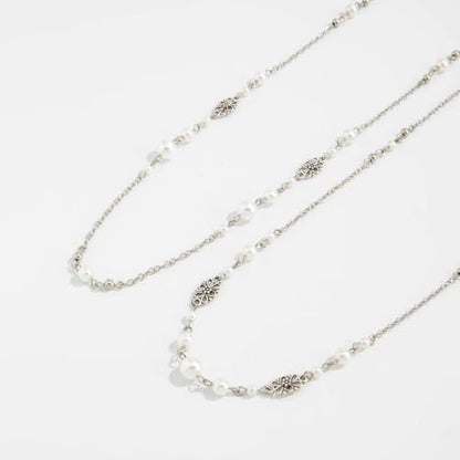 Long Layered Faux Pearl Beaded Chain Necklace for Women,Boho Y Body Chain Gold Drop Lariat Necklace Dainty Statement Fashion Jewelry Gifts - color: Silver2