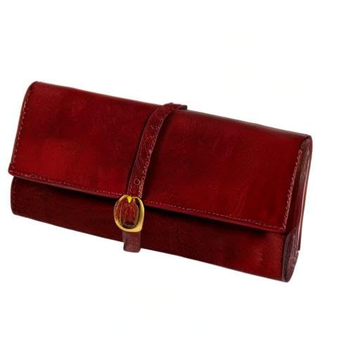 Time Resistance Leather Jewelry Roll - Full Grain Leather Travel Jewelry Case - Jewellery Organizer Made in Italy (Red) - color: Red