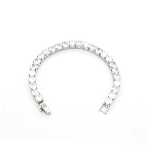 Tennis Bracelet, 6mm Black Cubic Zirconia, Gold Plated Brass, 7 Inch Length, 16.5 Grams, Multiple Colors Available - color: Silver Clear