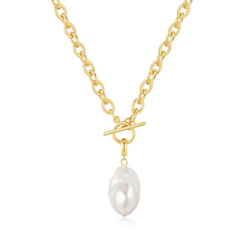 NUZON Sunburst Heart / 2-Tone Interlocking/CZ Evil Eye/Single Pearl/Love Heart Pendant Necklace for Women 14K Gold Chain Necklace Chunky Statement Jewelry - color: Detachable Pearl Pendant