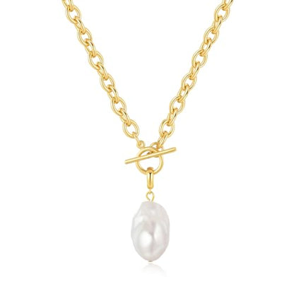 NUZON Sunburst Heart / 2-Tone Interlocking/CZ Evil Eye/Single Pearl/Love Heart Pendant Necklace for Women 14K Gold Chain Necklace Chunky Statement Jewelry - color: Detachable Pearl Pendant