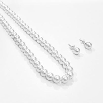 HERIER Gold Jewelry Set for Women - Dainty 14K Gold/Silver Plated Pearl Choker Necklace, Drop Earrings & Bracelets - Wedding Trendy Pearl Jewelry Gift - color: Pearl Necklace+Earrings-Silver