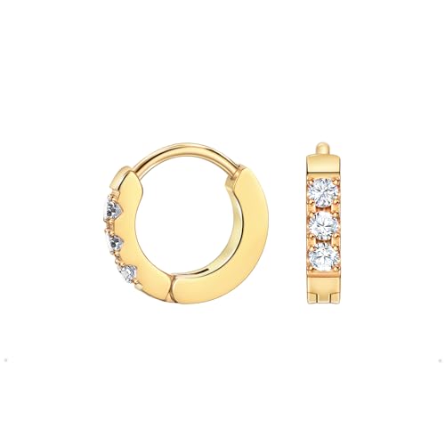Birthstone Huggie Hoop Earrings for Women, Cubic Zirconia Small Hoops | 316L Surgical Steel, 18K Gold or Silver, 6-10mm, Hypoallergenic Waterproof, Cartilage Piercing, Birthday Gift - color: 04 APR. Clear Crystal - Gold, size: 6mm