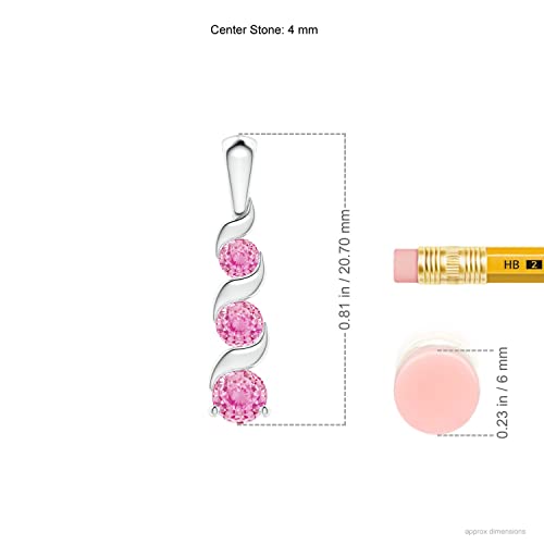 Angara Natural Pink Sapphire Pendant for Women | Channel-Set Round Pink Sapphire Three Stone Journey Pendant in 14K Solid Gold/Platinum With 18" Chain | Birthday, Anniversary, Gemstone Jewelry Gift