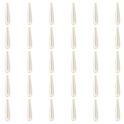 PATIKIL Pearl Charm, 30Pcs Pearl Beads Teardrop Faux Pearl Pendant with Loop for Jewelry Making Bracelets Earrings Necklace - color: Gold, size: 30x9mm