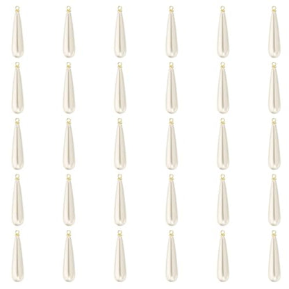 PATIKIL Pearl Charm, 30Pcs Pearl Beads Teardrop Faux Pearl Pendant with Loop for Jewelry Making Bracelets Earrings Necklace - color: Gold, size: 30x9mm