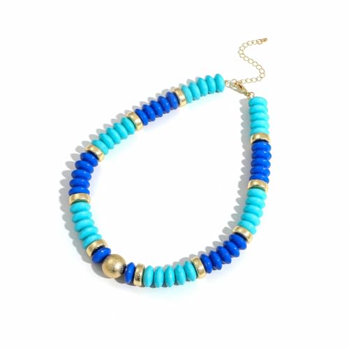RISHEGAE Chunky Beaded Necklace for Women Boho Resin Beaded Choker Necklace Adjustable Surfer Beach Strand Necklaces Gold Handmade Acrylic Beads Jewelry Gift for Women - color: Style 4blue