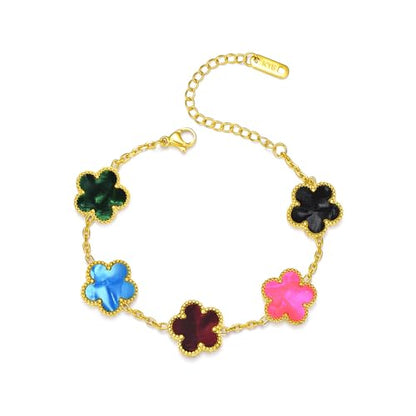 FLY FEI 18K Gold-Plated Four Leaf Clover Bracelet for Women,Adjustable lucky Bracelet Set Jewelry Gift-Hypoallergenic Charm for Birthdays, Wellness & Daily Wear - color: style08-Five colors