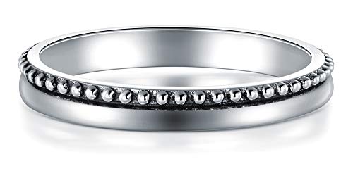 BORUO 925 Sterling Silver Ring High Polish Thin Beaded Bali Stackable Tarnish Resistant Engagement Wedding Band 2mm Ring 4-12
