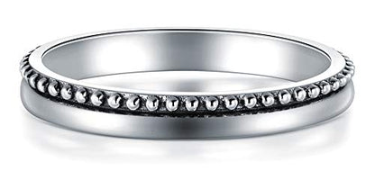 BORUO 925 Sterling Silver Ring High Polish Thin Beaded Bali Stackable Tarnish Resistant Engagement Wedding Band 2mm Ring 4-12