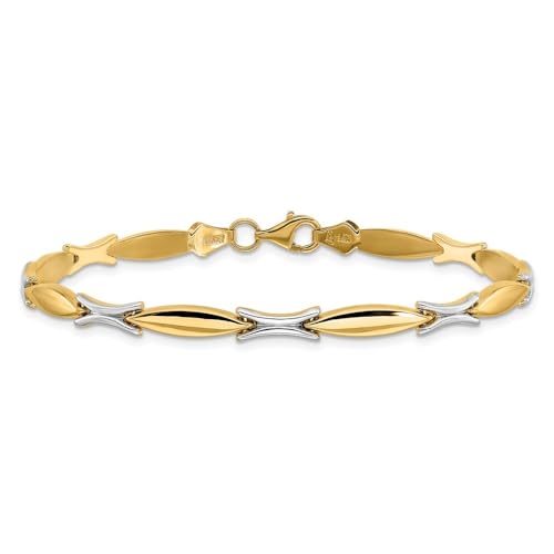 14K Two-tone Gold Polished Fancy Link Chain Bracelet 7.5"