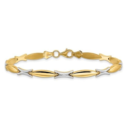 14K Two-tone Gold Polished Fancy Link Chain Bracelet 7.5"