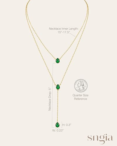 SNGIA Long 18K Gold Plated Blue Green Red Layered Pendant Necklace For Women (Emerald, Ruby, Seafoam, Sky, Sapphire, Pink), Dainty Birthstone Necklace, Statement Necklace Jewelry Gifts. - style: Emerald
