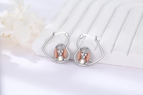 LES OSEWA Dog Animal Earrings Sterling Silver Animal Heart Hoop Dangle Earrings Cute Jewelry Gifts for Women - color: Poodle