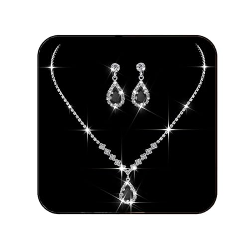 JAKAWIN Silver Rhinestone Jewelry Set Wedding Necklace Earrings for Women - color: D Black