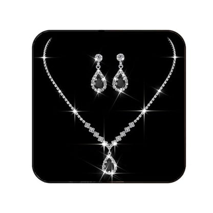 JAKAWIN Silver Rhinestone Jewelry Set Wedding Necklace Earrings for Women - color: D Black