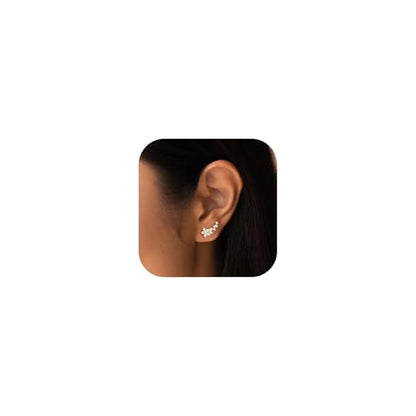 Robaice Cartilage Climber Earrings for Women，14K Gold Plated Helix Stud | Trendy Cluster Earrings, CZ Stud Earring, Tragus Conch Daith Piercing, Ear Crawer,Hypoallergenic Jewelry Gift for Women - color: D-Flower CZ