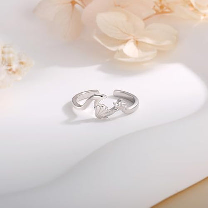 925 Sterling Silver Toe Ring Adjustable Butterfly Filigree Boho Ocean Wave Summer Jewelry for Women - style: Starfish Seashell