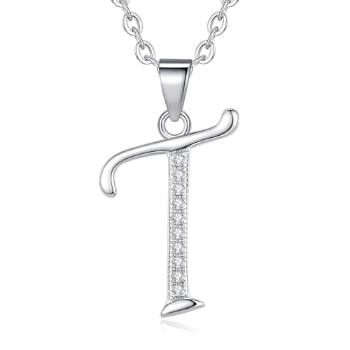 VIKI LYNN Dainty Initial Letter Pendant Necklace for Women | Cubic Zirconia Initial Jewelry, Personalized Letter Necklace, Dainty Women Jewelry, Birthday Gift Idea for Her, Mom and Wife - color: Silver, style: Silver-T