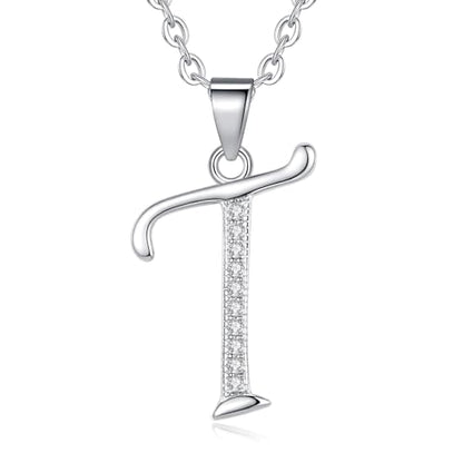 VIKI LYNN Dainty Initial Letter Pendant Necklace for Women | Cubic Zirconia Initial Jewelry, Personalized Letter Necklace, Dainty Women Jewelry, Birthday Gift Idea for Her, Mom and Wife - color: Silver, style: Silver-T