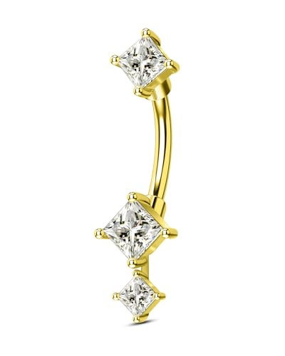 16G Rook Earrings Square Zirconium Eyebrow Rook Piercing Jewelry Stainless Steel Vertical Lip Jewelry Belly Button Ring - color: YG-6MM