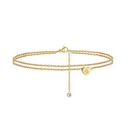 Ankle Bracelets for Women, 14K Gold Plated Dainty Layered Heart Initial Anklets for Women Gifts - style: G