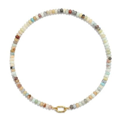CONRAN KREMIX Colorful Stone Beaded Necklace for Women,Natural Gemstone Bead Choker Necklaces Boho Summer Beach Layering Necklace Jewelry Gift for Women - color: Amazonite