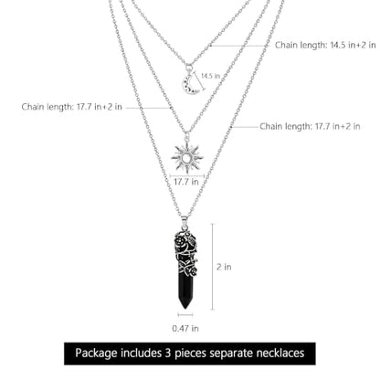 Gothic Emo Grunge Crescent Moon Layered Choker for Women | Boho Moon Sun Star Crystal Pendant Necklace, Punk Witchy Halloween Christmas Jewelry Accessories Gifts - color: Black