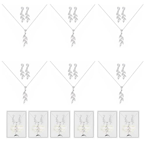 DHQH Bridesmaid Necklace Earrings Set Gifts I Couldn't Say I DO Without You Cubic Zirconia Leaf Pendant Necklace Bridesmaid Proposal Gift Set of 4 6 - color: white-leaf-6set