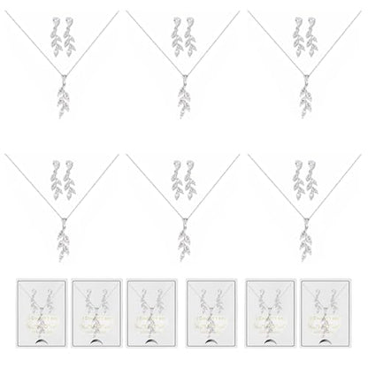 DHQH Bridesmaid Necklace Earrings Set Gifts I Couldn't Say I DO Without You Cubic Zirconia Leaf Pendant Necklace Bridesmaid Proposal Gift Set of 4 6 - color: white-leaf-6set