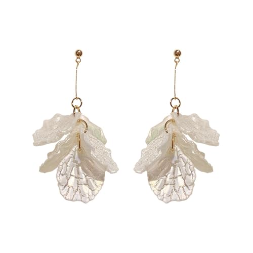 Seashell Pearl Stud Earrings for Women Ocean Sea Theme Sweet Double Layer Acrylic Shell Lightweight Dangle Drop Earrings for Summer Beach Holiday Halloween Party Jewelry Accessories - color: Long shell earrings