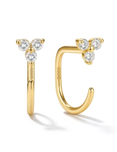 GEMQUEEN Moissanite 925 Sterling Silver Half Hoop Earrings for Women, Small Stay Close Huggie Hoops Comfort Backless Earring Lightweight No Back Moissanite Arc Hoop Earrings D Color VVS1 - color: Gold, size: Trinity
