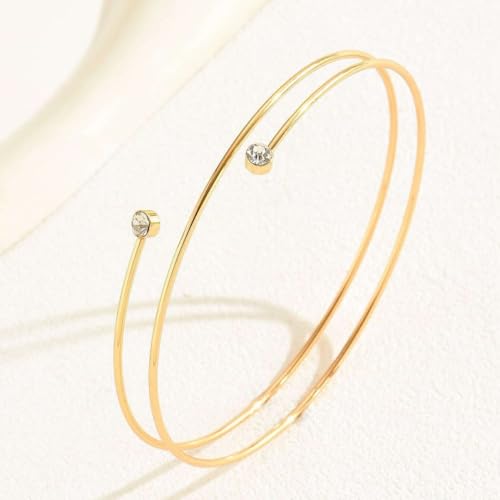 Todenb Upper Arm Cuff for Women Minimalist Adjustable Arm Band Gold Silver Arm Cuff Multi-Layer Arm Bracelet Upper Arm Jewelry - color: Gold Zircon