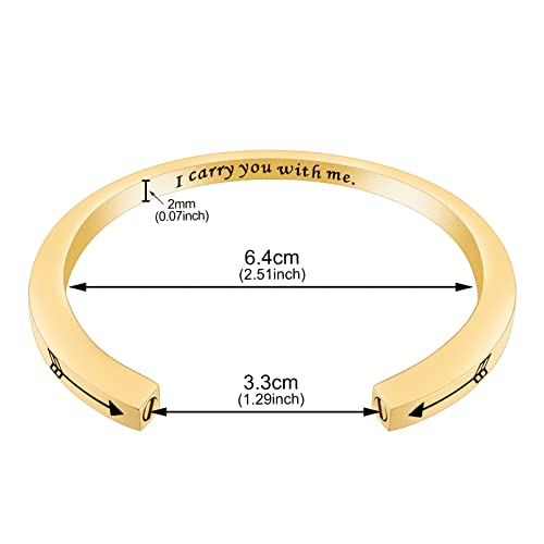 Dletay Urn Bracelet Cremation Bracelet for Ashes Memorial Ashes Bracelet Openable Cuff Bangle Bracelet - color: I carry you-Gold