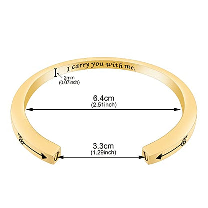 Dletay Urn Bracelet Cremation Bracelet for Ashes Memorial Ashes Bracelet Openable Cuff Bangle Bracelet - color: I carry you-Gold