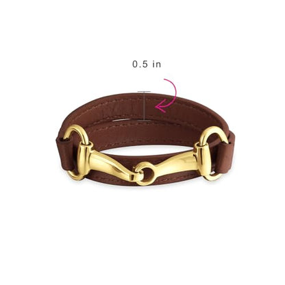 Genuine Leather Black Orange Red Equestrian Snaffle Horse Bit Wrap Bracelet - color: Brown