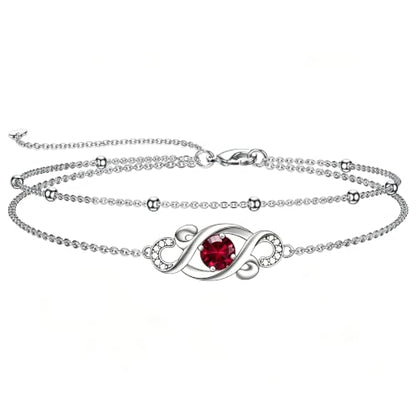Dorunmo Birthstone Infinity Love Bracelet for Women 925 Sterling Silver Sparkling Gemstone Double Layered Adjustable Bracelets Birthday Jewelry Gifts for Mom Women - color: 01-Jan-Garnet