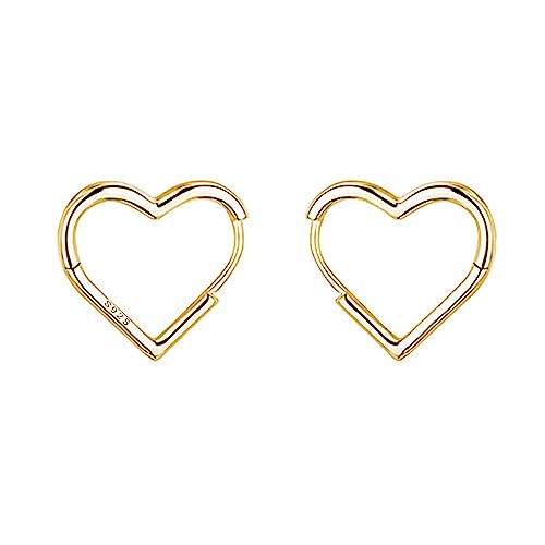 Reffeer Solid 925 Sterling Silver Heart Earrings Hoop Minimalist Sleeper Huggie Earrings For Women - color: B-Yellow