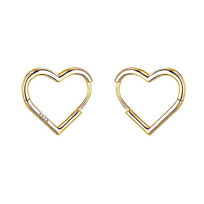 Reffeer Solid 925 Sterling Silver Heart Earrings Hoop Minimalist Sleeper Huggie Earrings For Women - color: B-Yellow