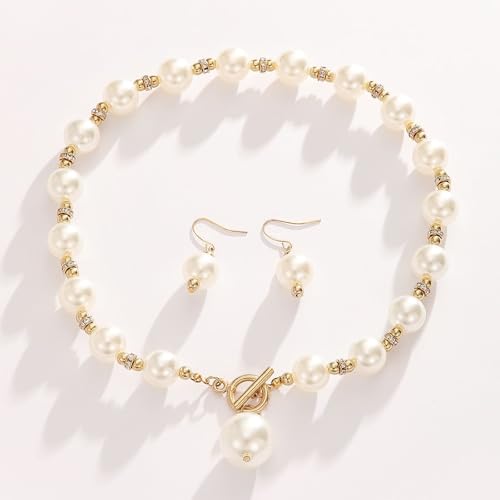 Elegant Minimalist Faux Pearl Jewelry Set for Women - 3-Piece Classic Stud Earrings, Necklace & Bracelet, Timeless Beaded Set for Daily Wear & Special Occasions
