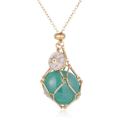 MIXJOY Black Obsidian Crystal Necklace for Women, Sun and Moon Celestial Pendant Protection Gift for Halloween Christmas - style: Green Aventurine Medium