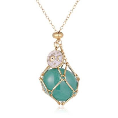 MIXJOY Black Obsidian Crystal Necklace for Women, Sun and Moon Celestial Pendant Protection Gift for Halloween Christmas - style: Green Aventurine Medium